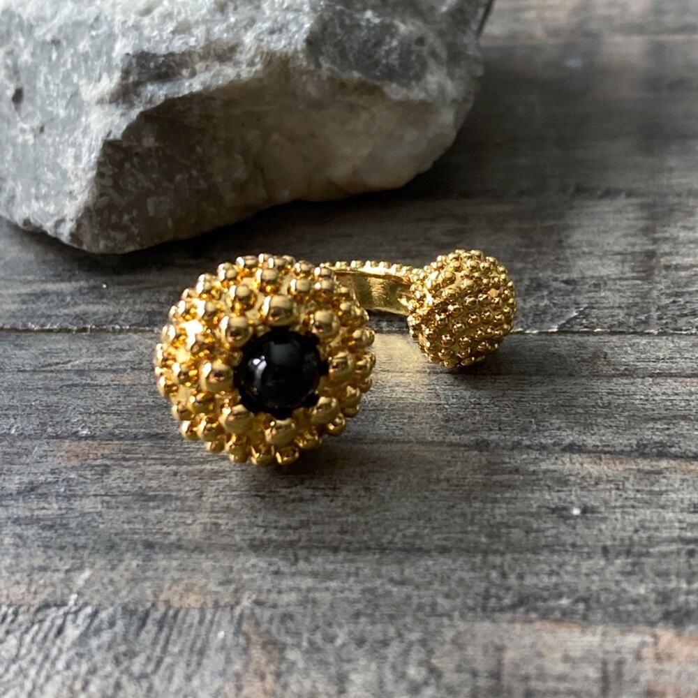 NEW Gold Textured Ring With Black Accent Stone - Picture 2 of 15